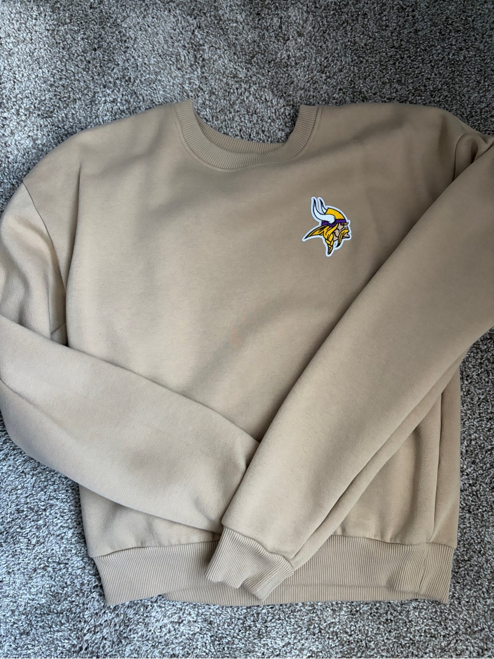 Antigua Tan Crewneck with Yellow & White Viking Logo